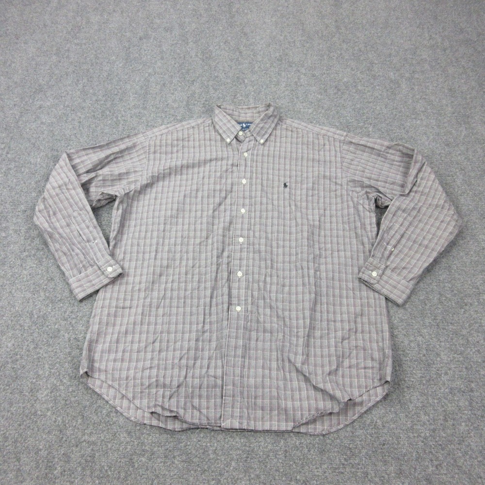 Vintage Ralph Lauren Shirt Men L Black Red Plaid Blake Cotton Long Sleeve Button